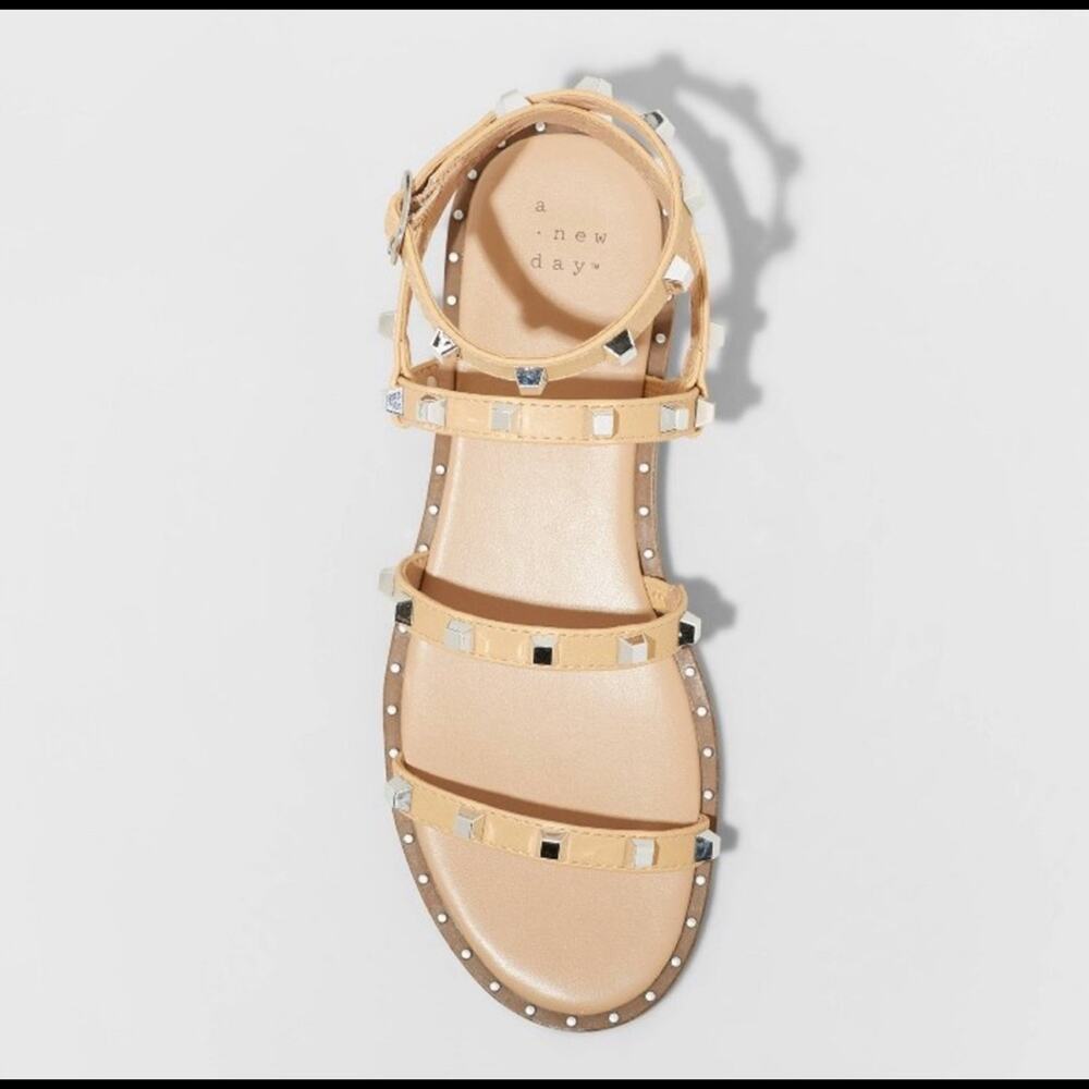 NWT Astrid Studded Strappy Sandals A New Day Tan  Buckle Open Toe sz 8.5 - Picture 3 of 7